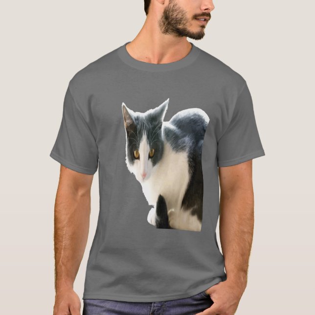 T-shirt Art Vectoriel De Tuxedo Gris Et Blanc (Devant)