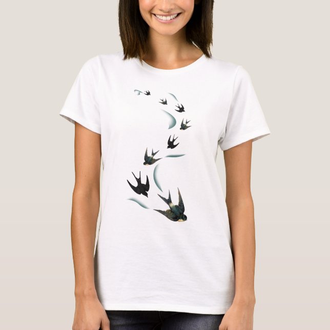 T-shirt Art vintage d'oiseaux d'hirondelle (Devant)