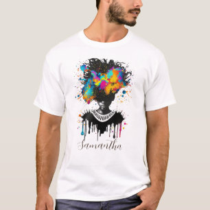 T-shirt Artiste Abstraite Afro Woman   Noir et blanc