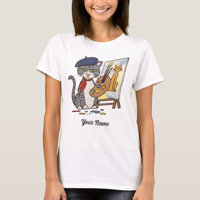 T-shirt Artiste Chat - Gris Tabby Peintre Kitty Chat Lover (Devant)