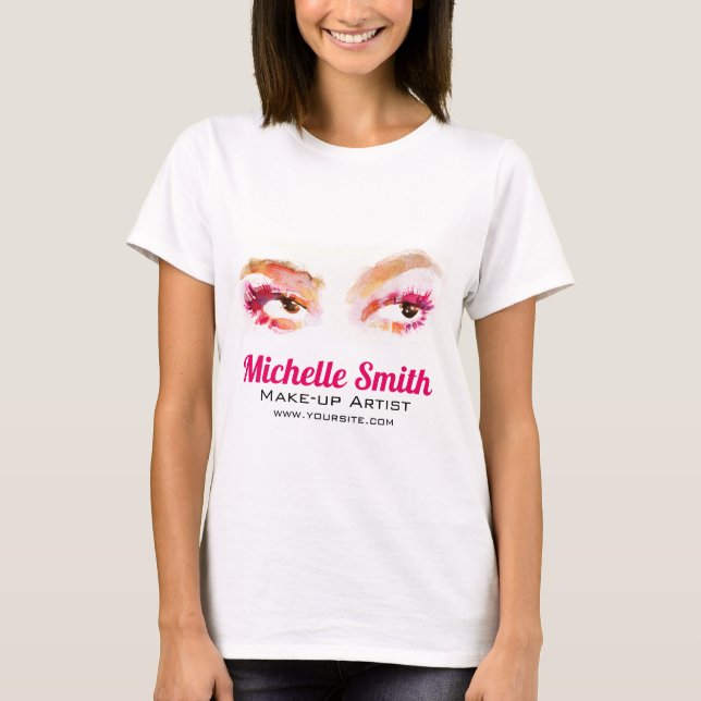 T-shirt Artiste de maquillage oculaire rose Brown (Devant)