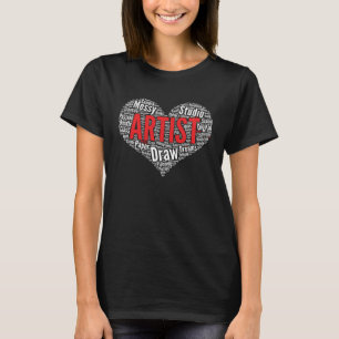T-shirt Artiste Peintre Dessin Coeur Forme Mot Nuage
