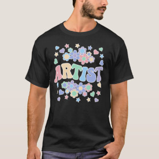 T-shirt ARTISTE-Retro Super, Fleurs, Coeurs, Étoile