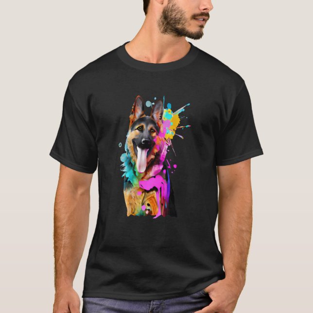 T-shirt Artistic German Shepherd with Paint Splashes (Devant)