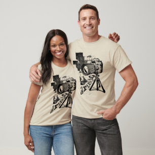 T-shirt Artistic life Photo camera on tripod bw design