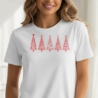 T-shirt Artistic Line Art Christmas Trees Holiday Tee