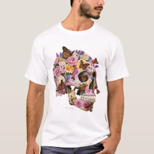 T-Shirt Artistique Crâne Floral et Papillons Monar