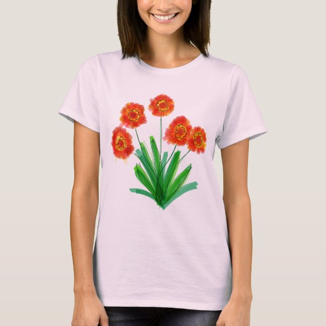 T-shirt Artsy Rouge Orange Floral (Devant)