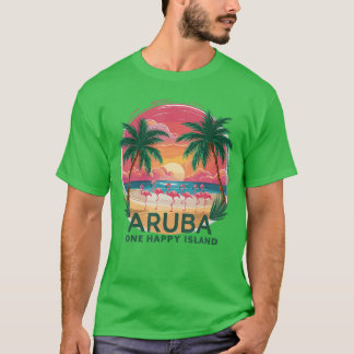 T-shirt Arubas One Happy Island belle plage de coucher de 