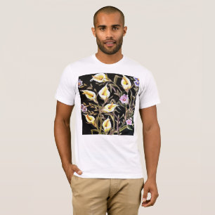 T-shirt Arum Lily Design Floral Artistique Sur Noir
