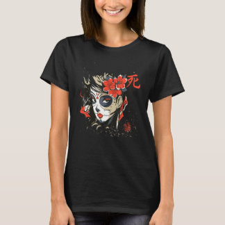 T-shirt Asie La Catrina Fleur Tatouage Masque de Sucre Fil