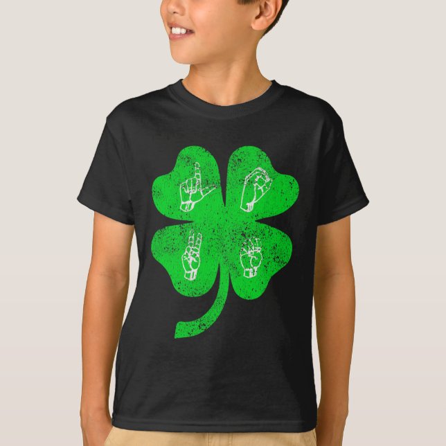 T-shirt ASL Love Sign Language St Patrick's Day Deaf Aware (Devant)