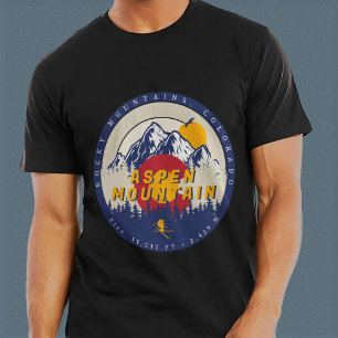 T-shirt Aspen Mountain Colorado Drapeau Ski Sunset Vintage