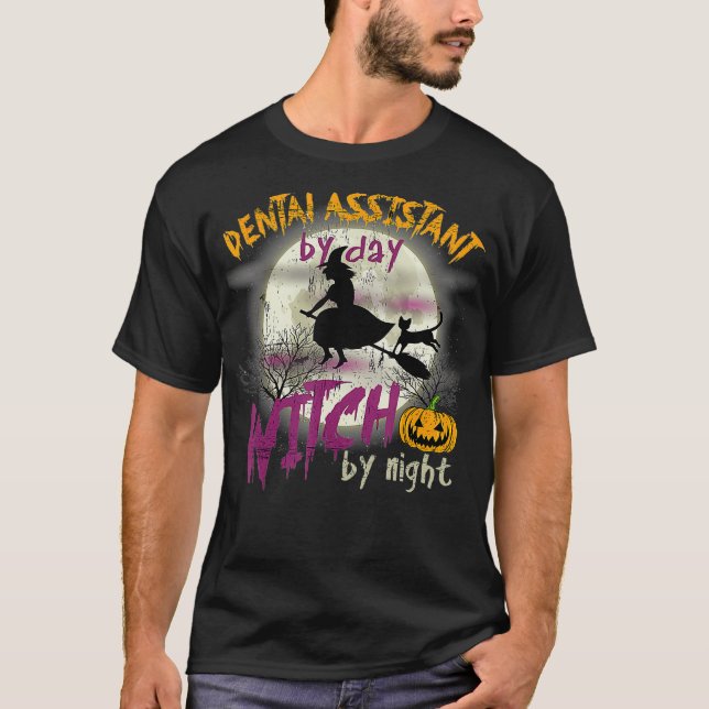 T-shirt Assistante Dentaire Halloween Par Sorcière De Jour (Devant)