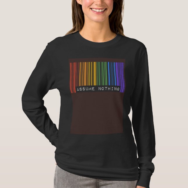 T-shirt Assume Nothing Barcode Gay Pride Flag Coming Out I (Devant)