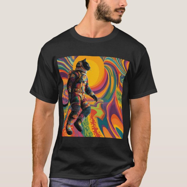 T-shirt Astral Wanderer Cat – Trippy Space Suit & Sunburst (Devant)