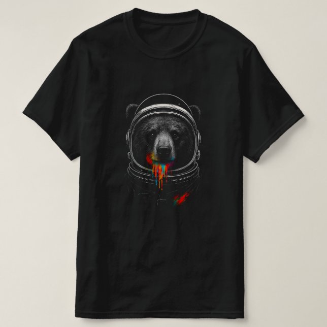 T-shirt Astronaut Bear with Neon Paint Drips – Cosmic Anim (Design devant)