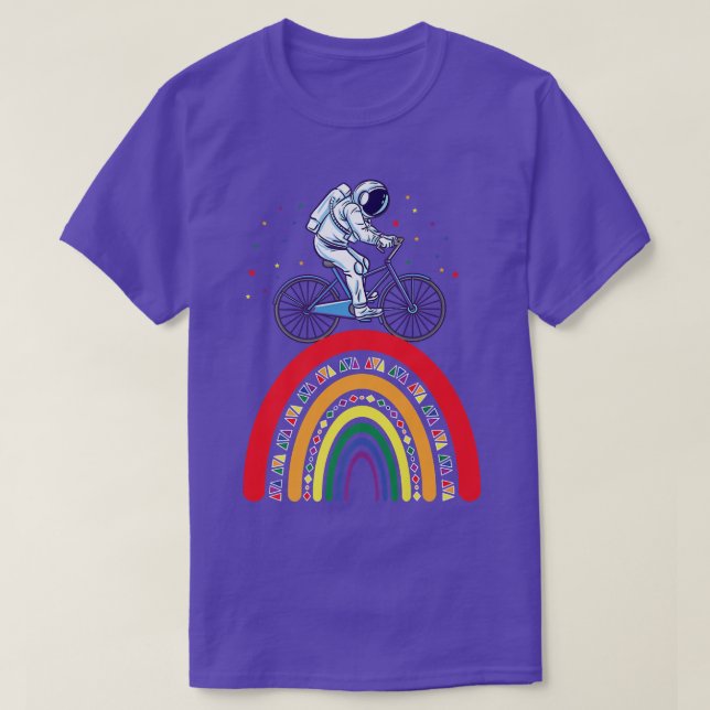 T-shirt Astronaut Cycling Boho Rainbow  (Design devant)