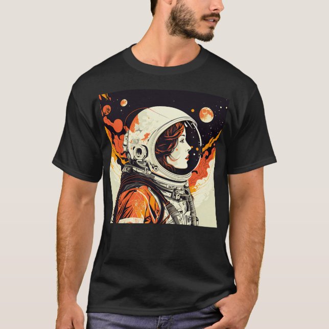 T-shirt Astronaut Femmes Pop Art Space Nasa Retro Rainbow (Devant)