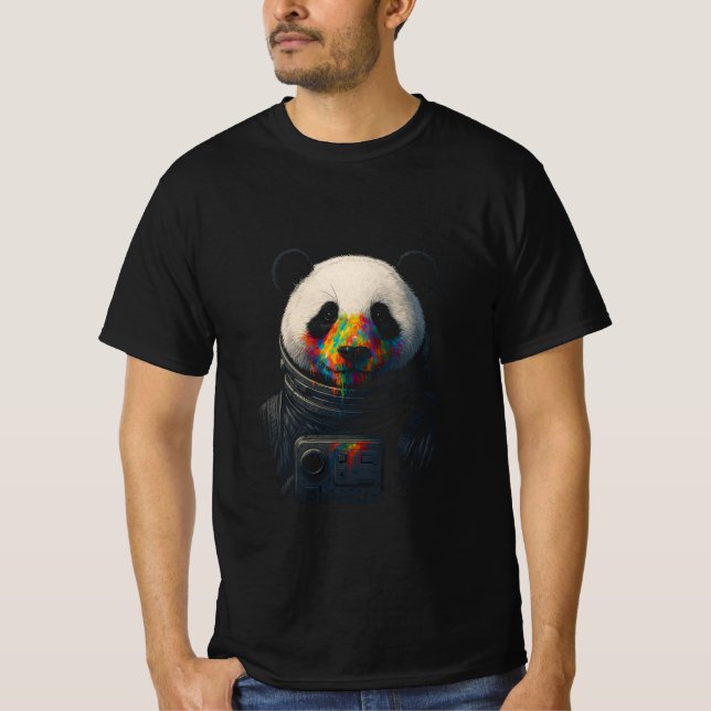 T-shirt Astronaut Panda with Neon Paint Splash  (Devant)