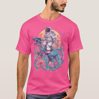 T-shirt Astronaut Rétro Cute Sur Dino Trex Floral
