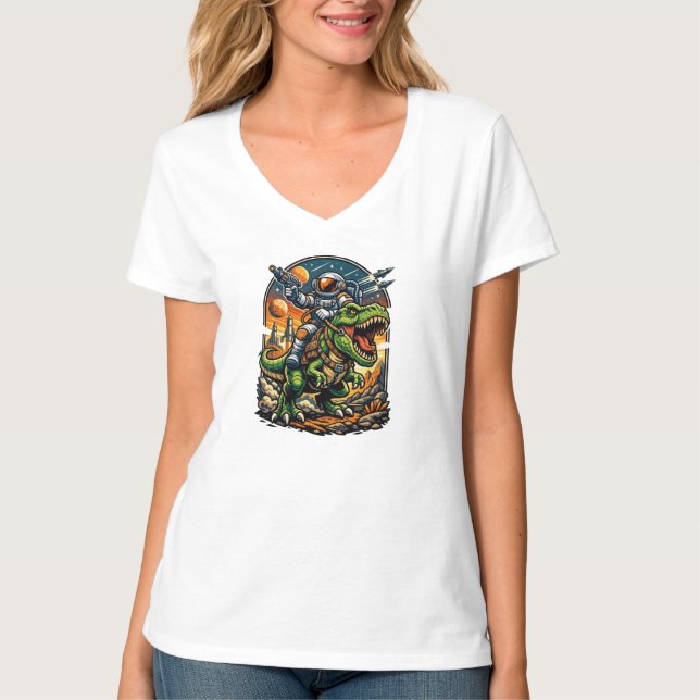 T-shirt Astronaut Riding a T-Rex – Epic Space Dinosaur (Devant)