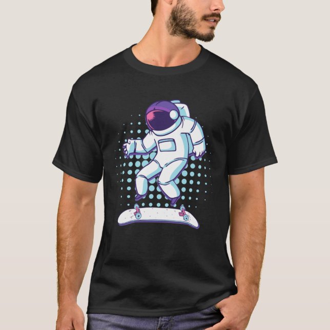 T-shirt Astronaut Skateboarder In Space Gravity Zero Skate (Devant)