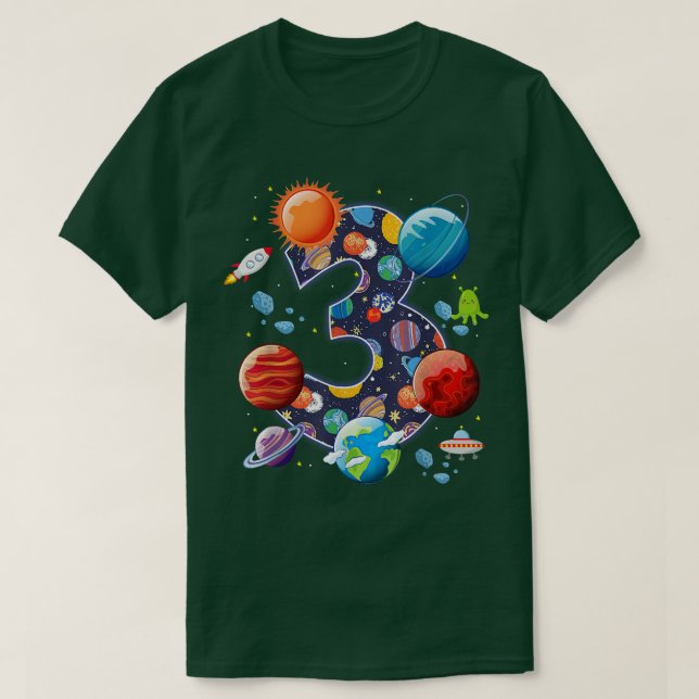 T-shirt Astronaut Space Thème Party 3 ans Anniversaire B (Design devant)
