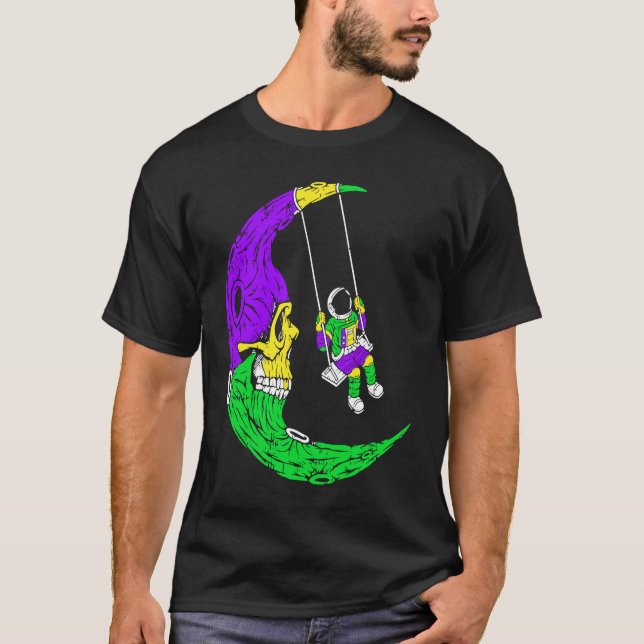 T-shirt Astronaut Swinging On Moon Skull Mardi Gras Carniv (Devant)