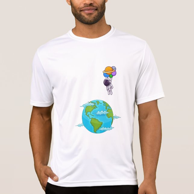 T-shirt astronaute avec ballons terre d'atterrissage (Devant)