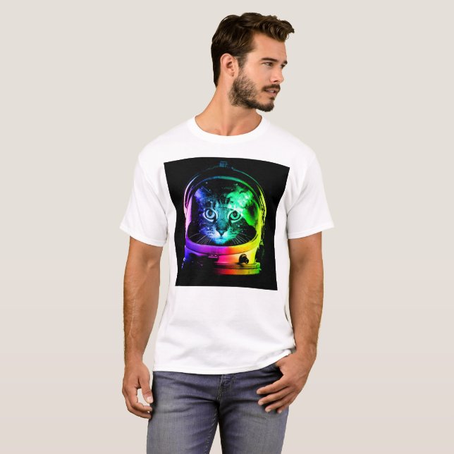 T-shirt astronaute de chat coloré (Devant entier)