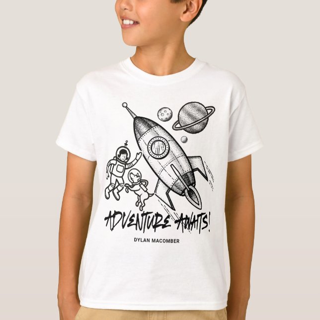 T-shirt Astronaute de fusée de voyage de l'espace noir rét (Devant)