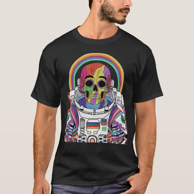 T-shirt Astronaute de squelette coloré (Devant)