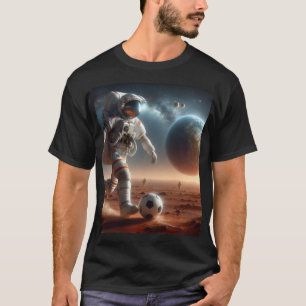 T-shirt astronaute jouant au football