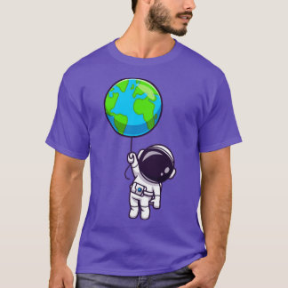T-shirt Astronaute mignon flottant avec ballon Terre dessi