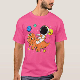 T-shirt Astronaute Planètes Dino Tricératops Dinosaur Espa