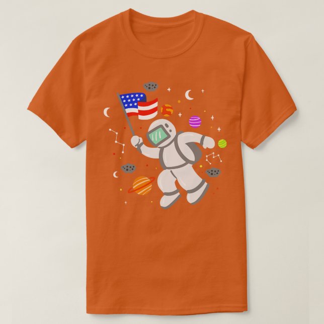 T-shirt Astronaute Planètes du drapeau américain 1 (Design devant)