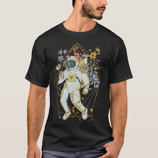 T-shirt Astronaute spatial d'art Abstrait Design floral (Devant)