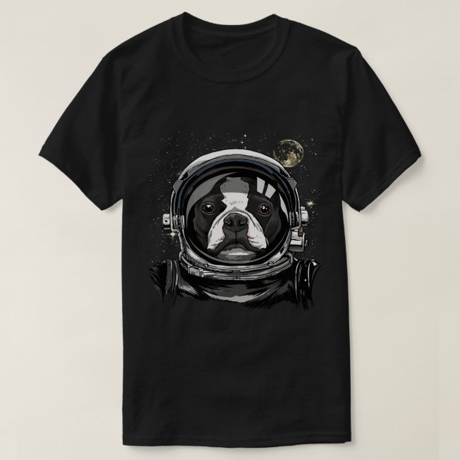 T-shirt Astronomie spatiale de l'astronaute Boston Terrier (Design devant)