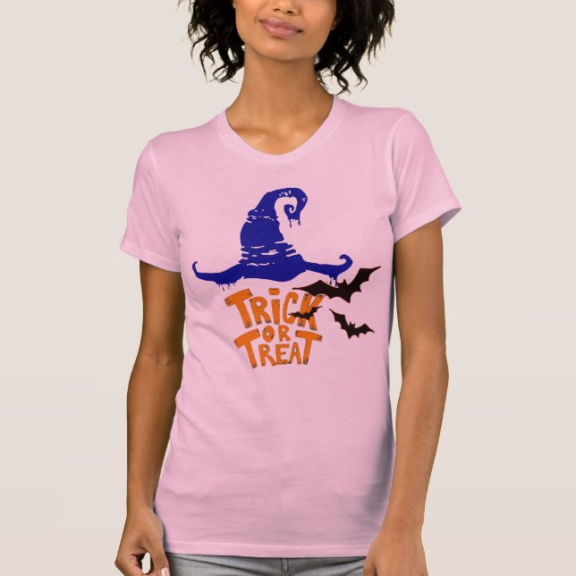 T-shirt astuce éffrayante ou traiter drôle de chemise hall (Devant)