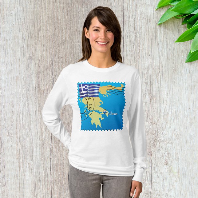 T-shirt Athènes Grèce Horloge grecque Drapeau et carte (Créateur téléchargé)
