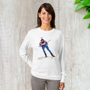 T-shirt Athlète De Biathlon Sur Skis Femmes Longue Manche