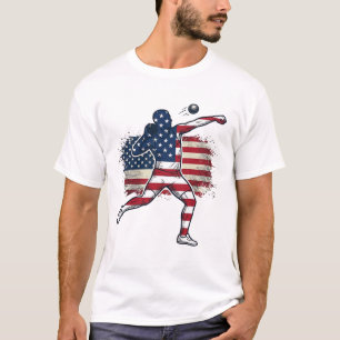 T-shirt Athlète de lancer de poids patriotique Gravure vin