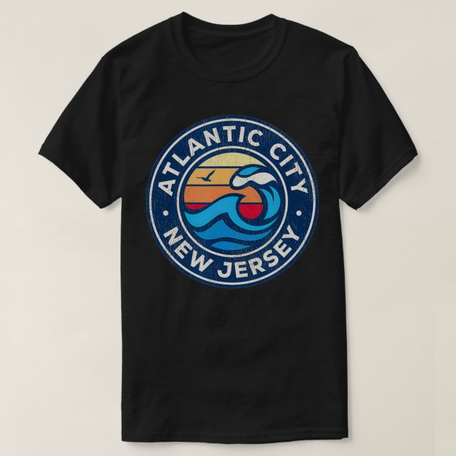 T-shirt Atlantic City New Jersey NJ Vagues Nautiques Vinta (Design devant)