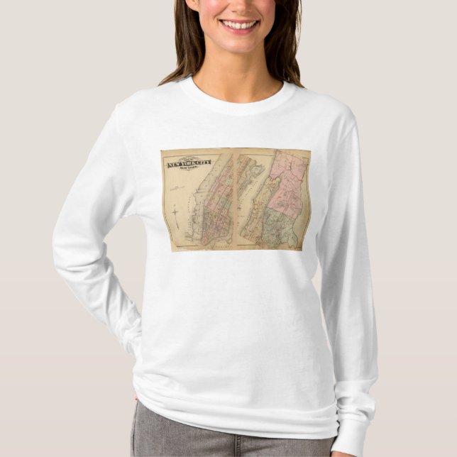 T-shirt Atlas de carte d'index, ville de New-York (Devant)