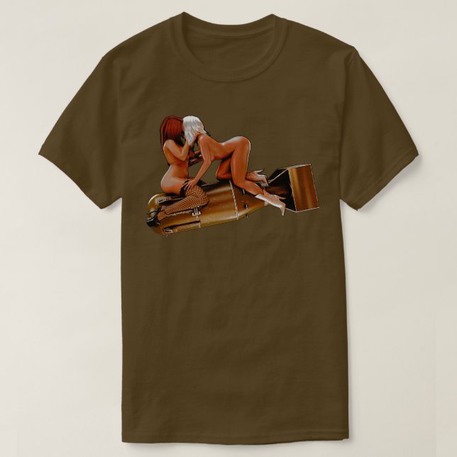 T-shirt Atom Bomb Pin Up Girls Kissing On a Nuke (Design devant)