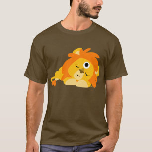 T-shirt attentif mignon de lion de bande dessinée