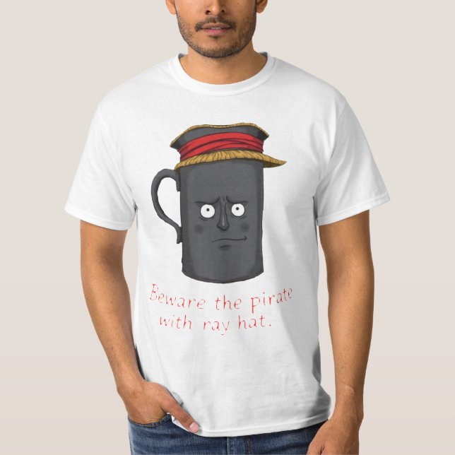 T-shirt attention au pirate avec le casquette en paille (Devant)