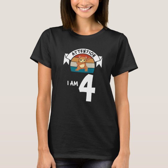 T-shirt Attention Je suis 4 chat 4Anniversaire Garçon Anni (Devant)