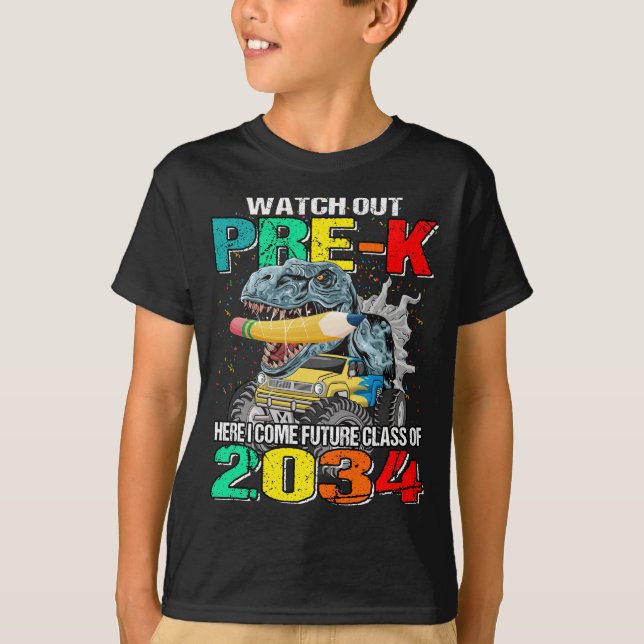 T-shirt Attention Pré-K Ici I Come Future Class 2034 (Devant)